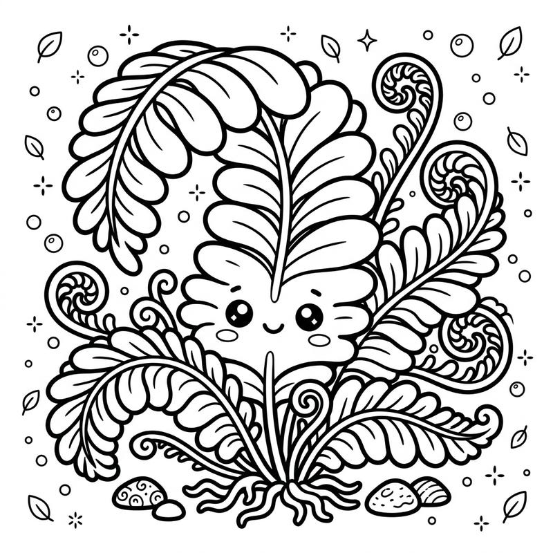 Delight your little one with this charming Kawaii Ostrich Fern coloring page. Featuring big eyes and sweet details, it's a perfect blend of nature's beauty and adorable Japanese art for young artists.