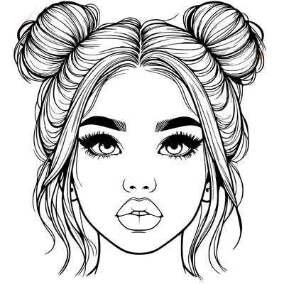 realistic girl with two buns on her hair and lips