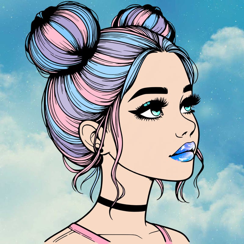 realistic girl with buns on the top of her head
