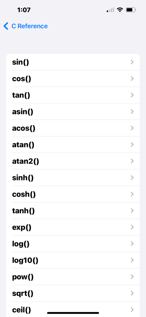 C Reference - List of C programming math functions in the C Reference app