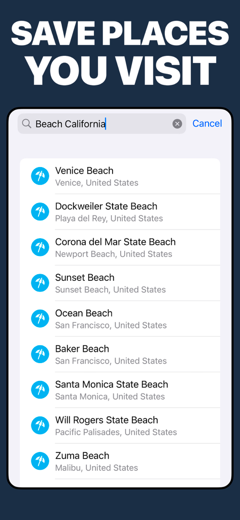 Boating Logbook: Skipper - Busca y guarda ubicaciones costeras como playas de California en la aplicación Diario de Navegación Skipper.