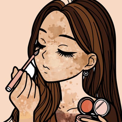 a girl doing her makeup realistic