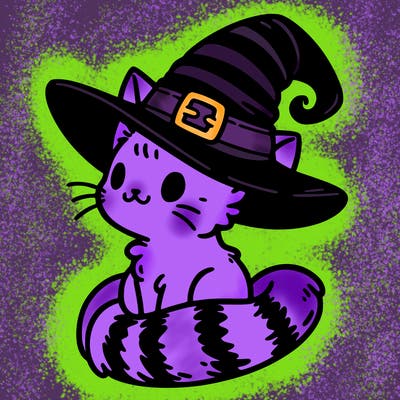 a cat in a witch's hat