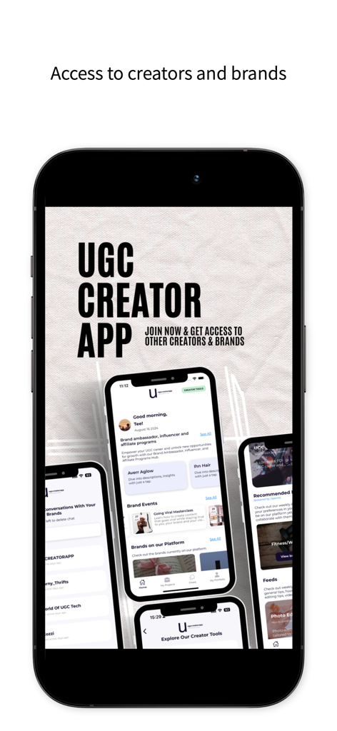 UGCCreatorapp interface showing brand ambassador and influencer opportunities for creators