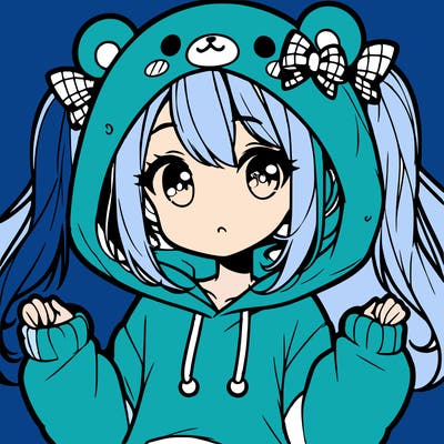 cute anime girl with ponytails and a cute bear hoodie