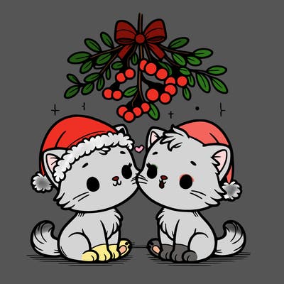 christmas kittens under mistletoe