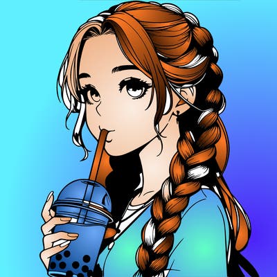realistic girl with braided hair drinking boba
