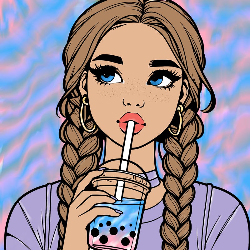 realistic girl with braided hair drinking boba