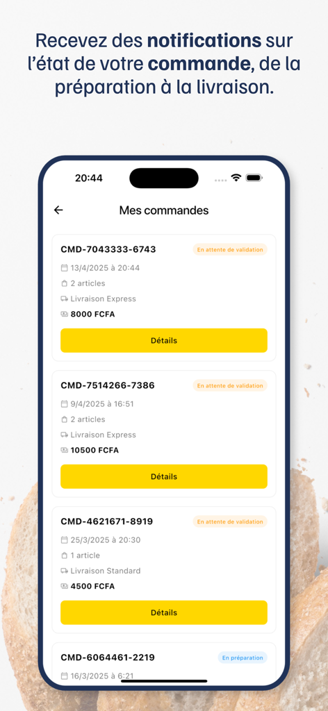 Shopreate - Store - Mobile app screen showing order history and delivery status updates for Shopreate Store