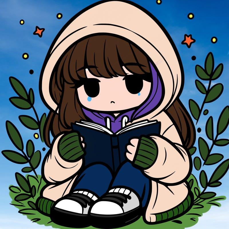 girl in oversized hoodie reading a book
