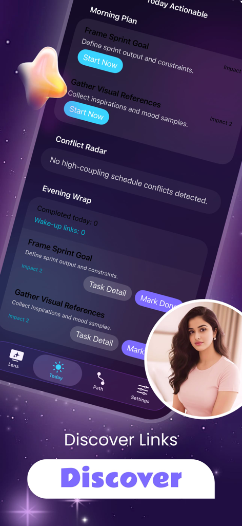 Togru - Interfaz de la aplicación Togru mostrando un plan de mañana con objetivos de sprint y dependencias de tareas