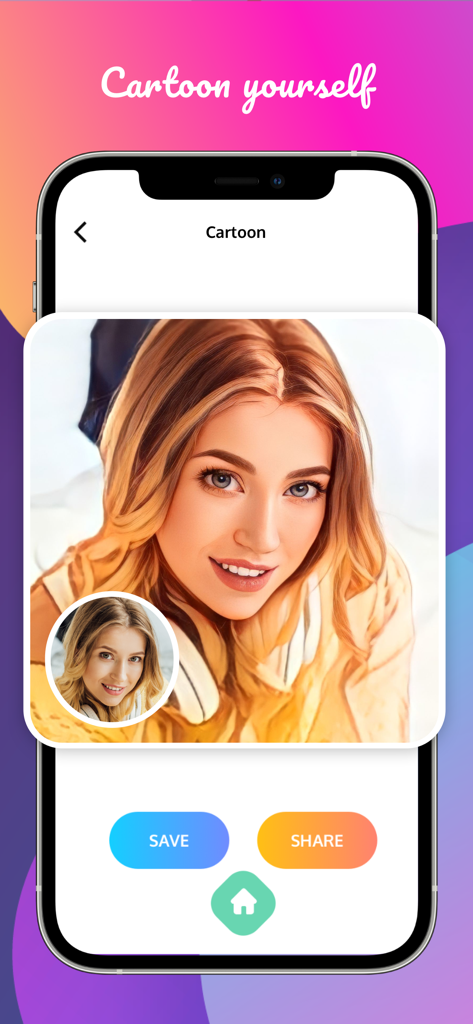 AI Baby Generator app Cartoon yourself feature showing a 3D cartoon effect on a photo