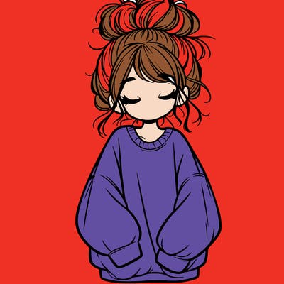 girl with baggy sweatshirt and messy bun