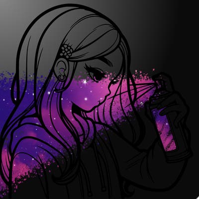 a realistic girl spray painting