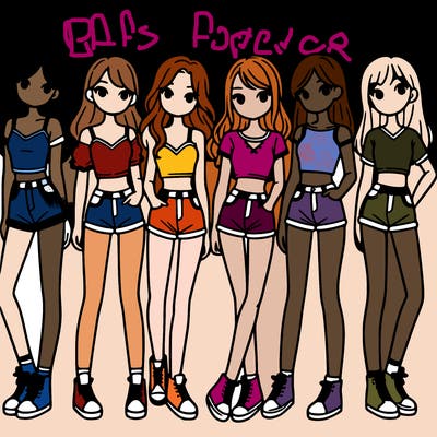 a group of girls wearing crop tops and shorts