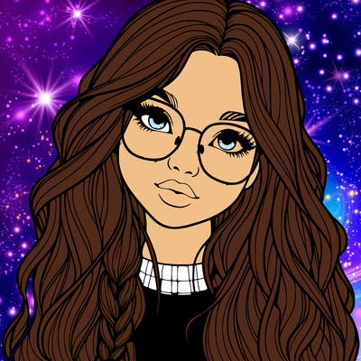 girl with long hair and freckles and glasses realistic