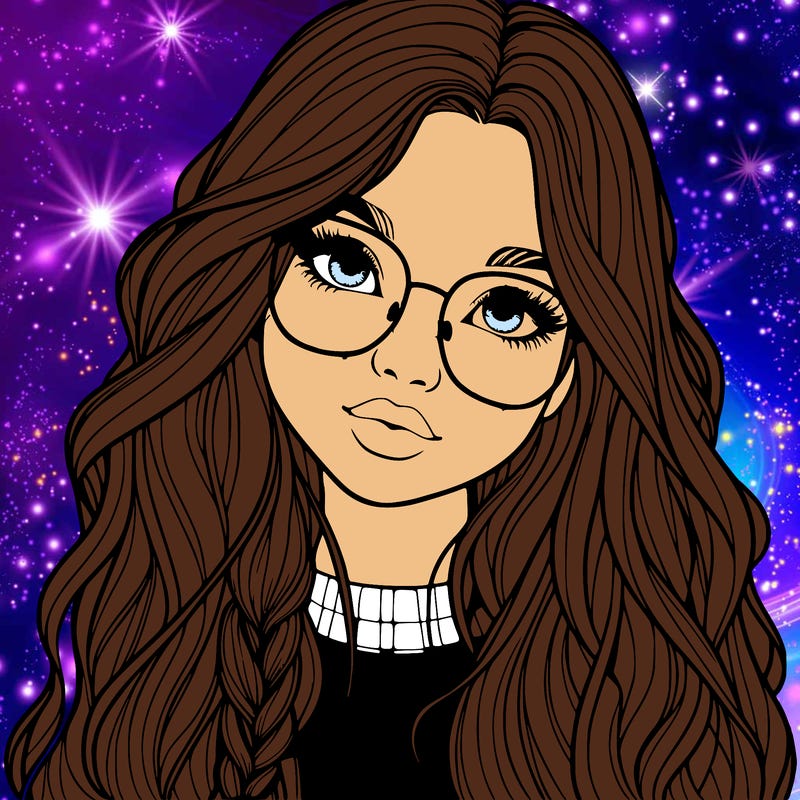 girl with long hair and freckles and glasses realistic