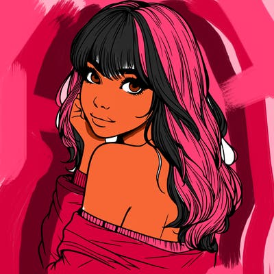 realistic girl with bangs looking over her shoulder