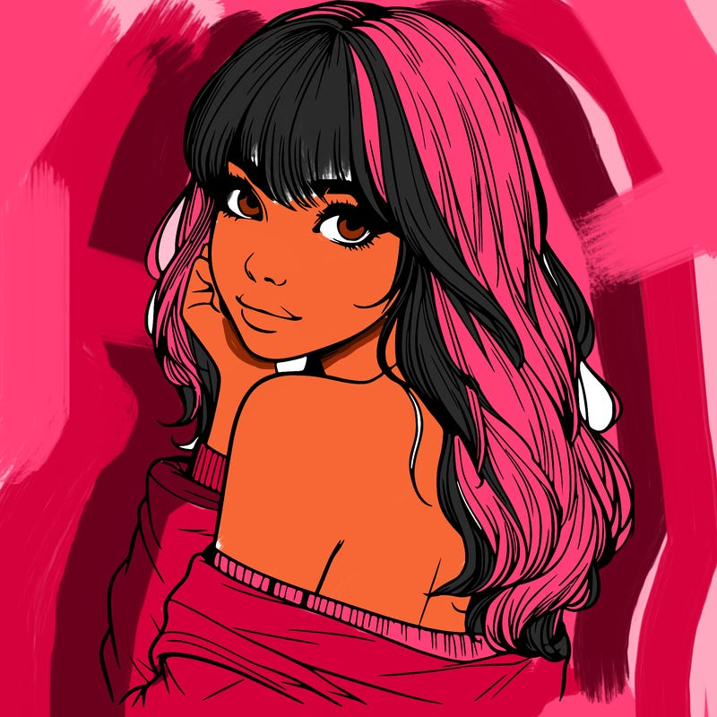 realistic girl with bangs looking over her shoulder