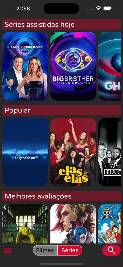 Indica Filme - Indica Filme app interface showing various TV series categories like Popular and Top Rated with show posters