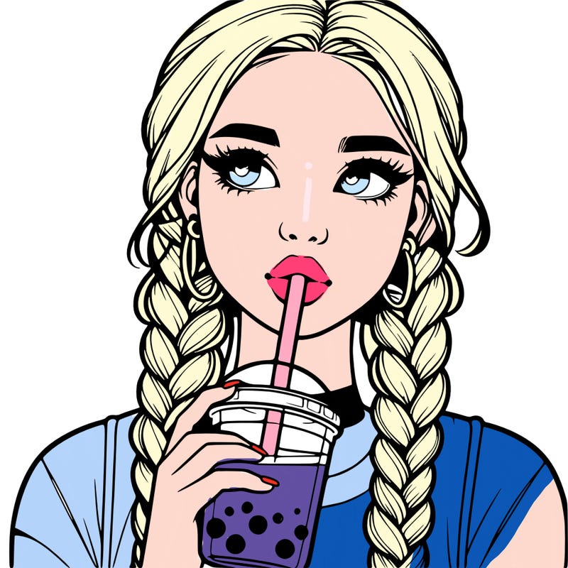 realistic girl with braided hair drinking boba