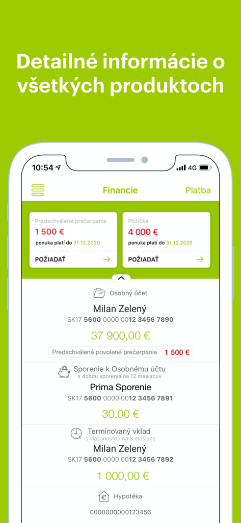 Peňaženka mobile banking app finance screen displaying account balances loan offers and savings products