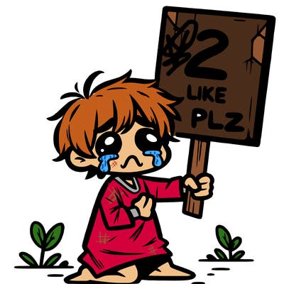 small poor toddler crying with sign that says 2 like plz