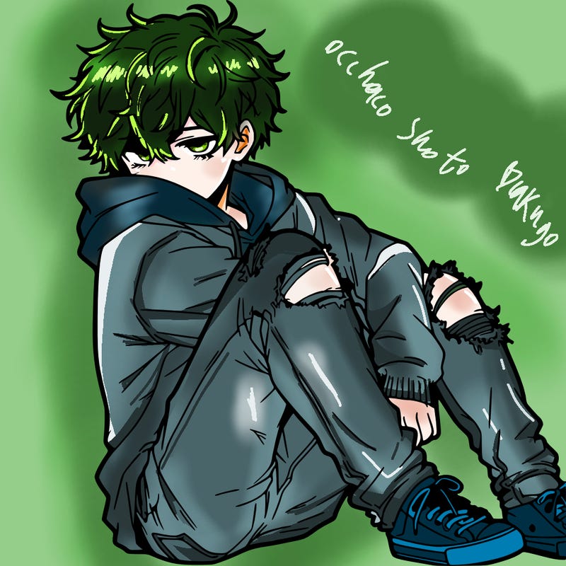 a male hoddie ripped jeans messy hair anime