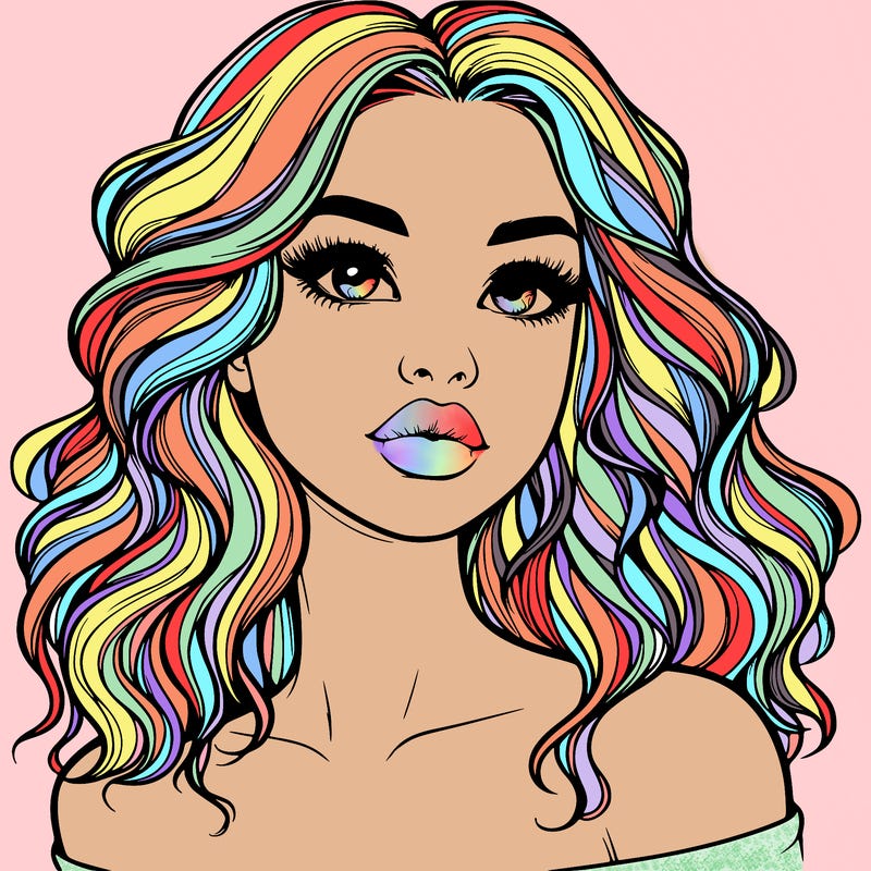 realistic girl with wavy hair and lips
