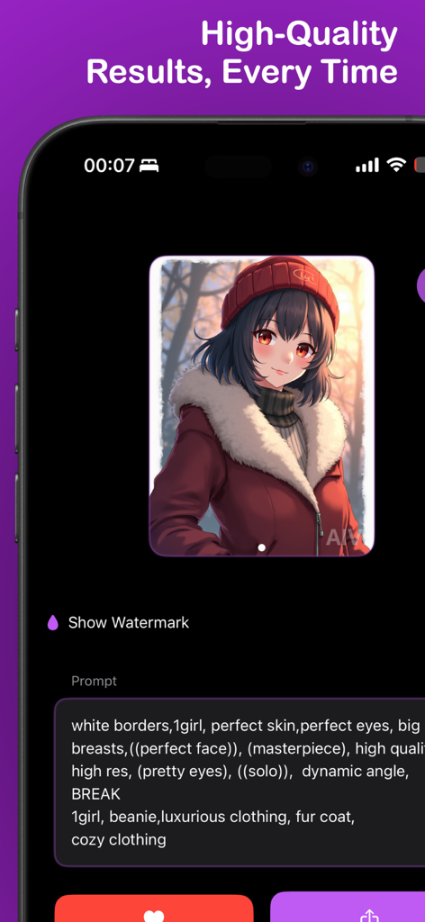 Aivi: Ai Art & Photo Generator - AI generated anime girl in a fur coat with text to image prompt in Aivi app