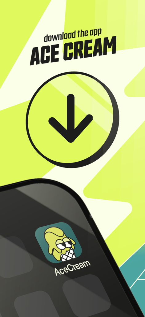 Ace Cream - Fantasy Tennis - Download screen for Ace Cream Fantasy Tennis app showing the app icon on a smartphone