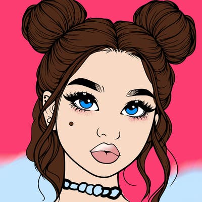 realistic girl with two buns on her hair and lips