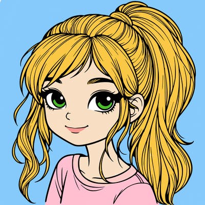 realistic girl with ponytail