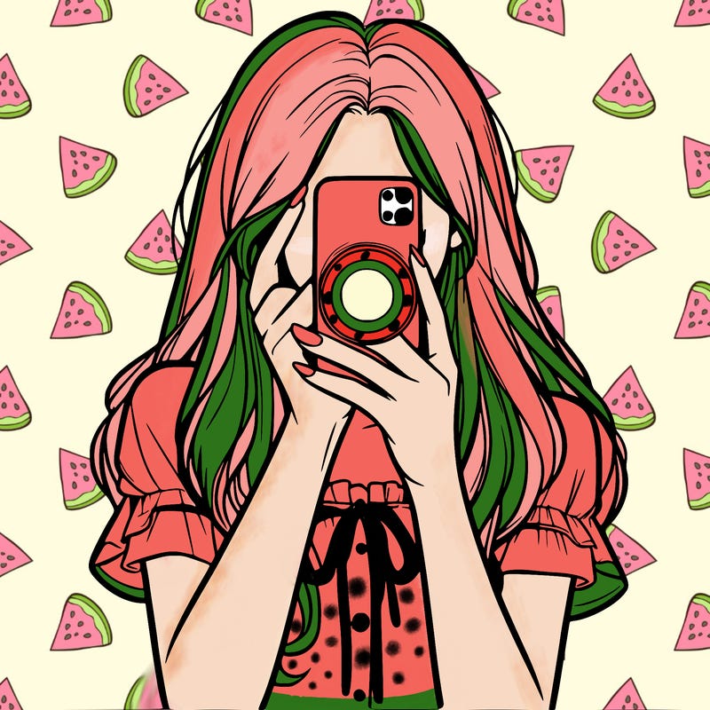 a realistic girl holding her phone taking pictures