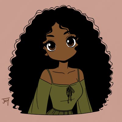a black anime girl with long afro hair