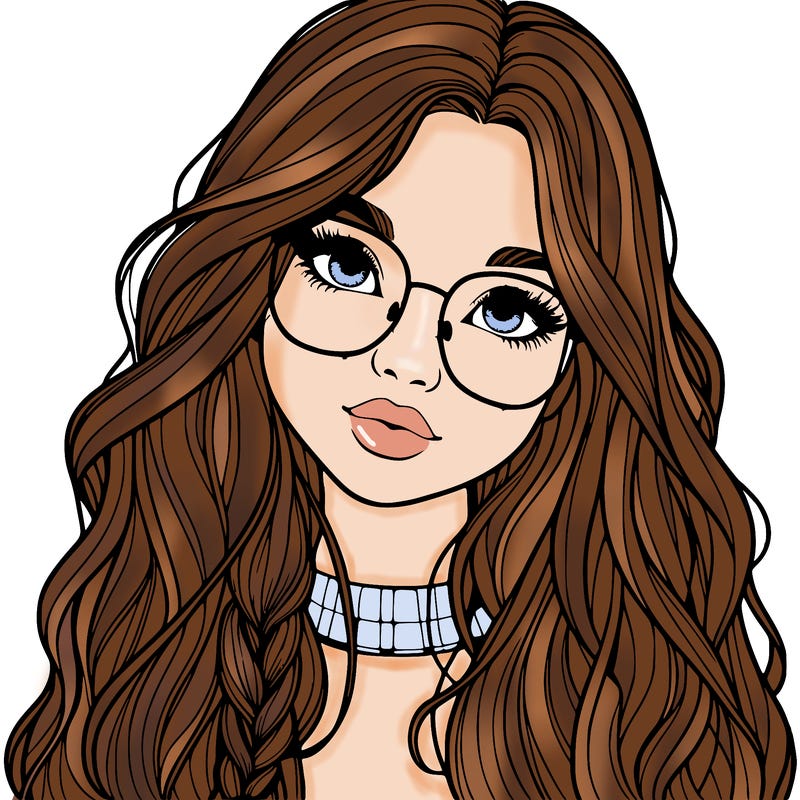 girl with long hair and freckles and glasses realistic
