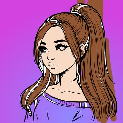 realistic girl with a high ponytail