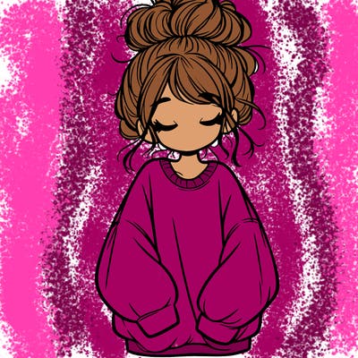 girl with baggy sweatshirt and messy bun
