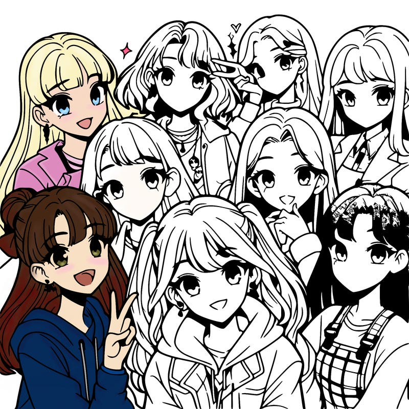 group of 11 anime teen girls