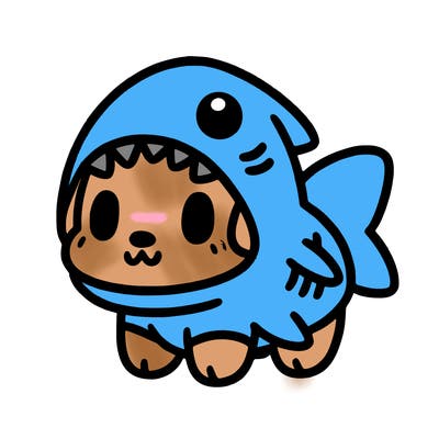 cute dog wearing a shark costume