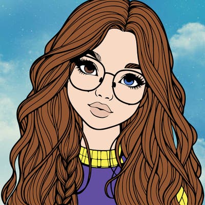 girl with long hair and freckles and glasses realistic