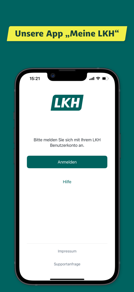 iPhone上のMeine LKHモバイル健康保険アプリのログイン画面