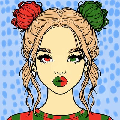 realistic girl with two buns in hair and lips
