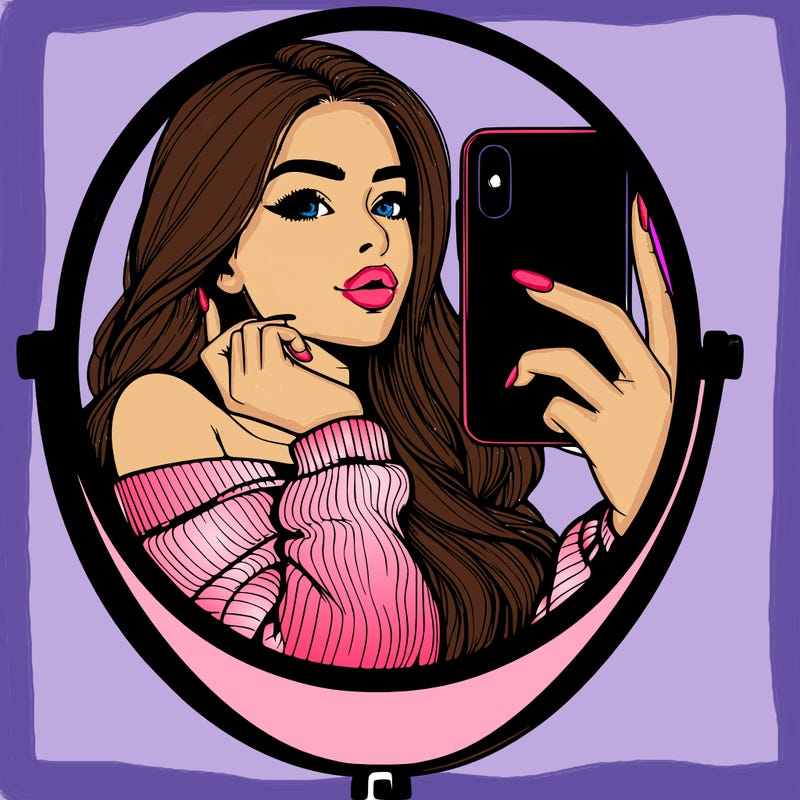 realistic girl taking mirror selfie beautiful
