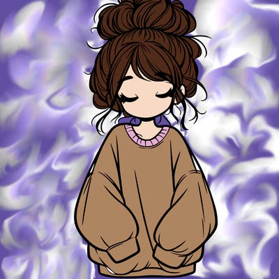 girl with baggy sweatshirt and messy bun