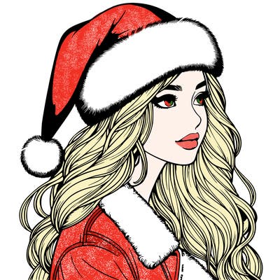 realistic girl in santa hat