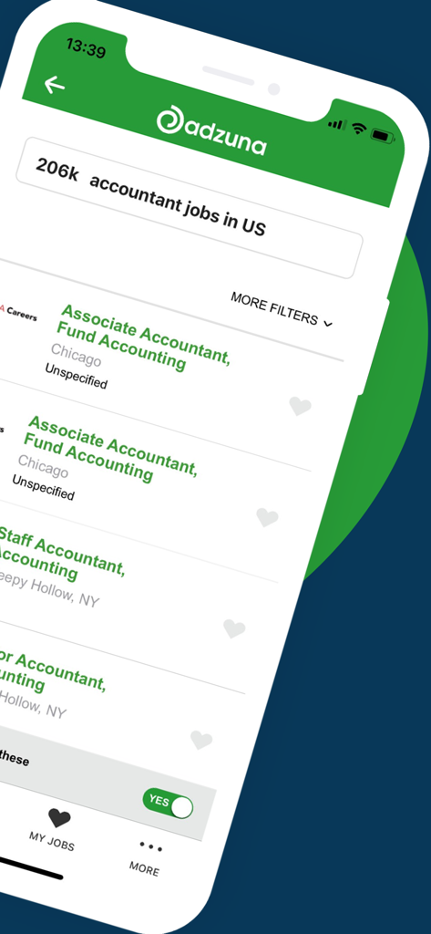 Adzuna Jobsuche-App zeigt Buchhalter-Stellenangebote in den Vereinigten Staaten
