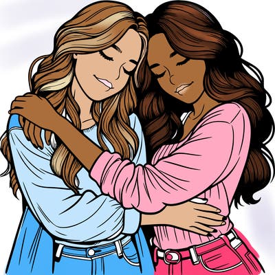 two realistic girls hugging