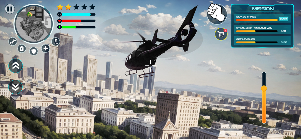 GT Vegas Crime City Simulator - Helicóptero volando sobre una ciudad 3D en GT Vegas Crime City Simulator