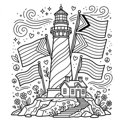 Celebrate love, diversity, and community with this vibrant coloring page featuring an iconic lighthouse adorned with rainbow flags. It's a wonderful way to express your creativity while honoring the spirit of Pride Month.